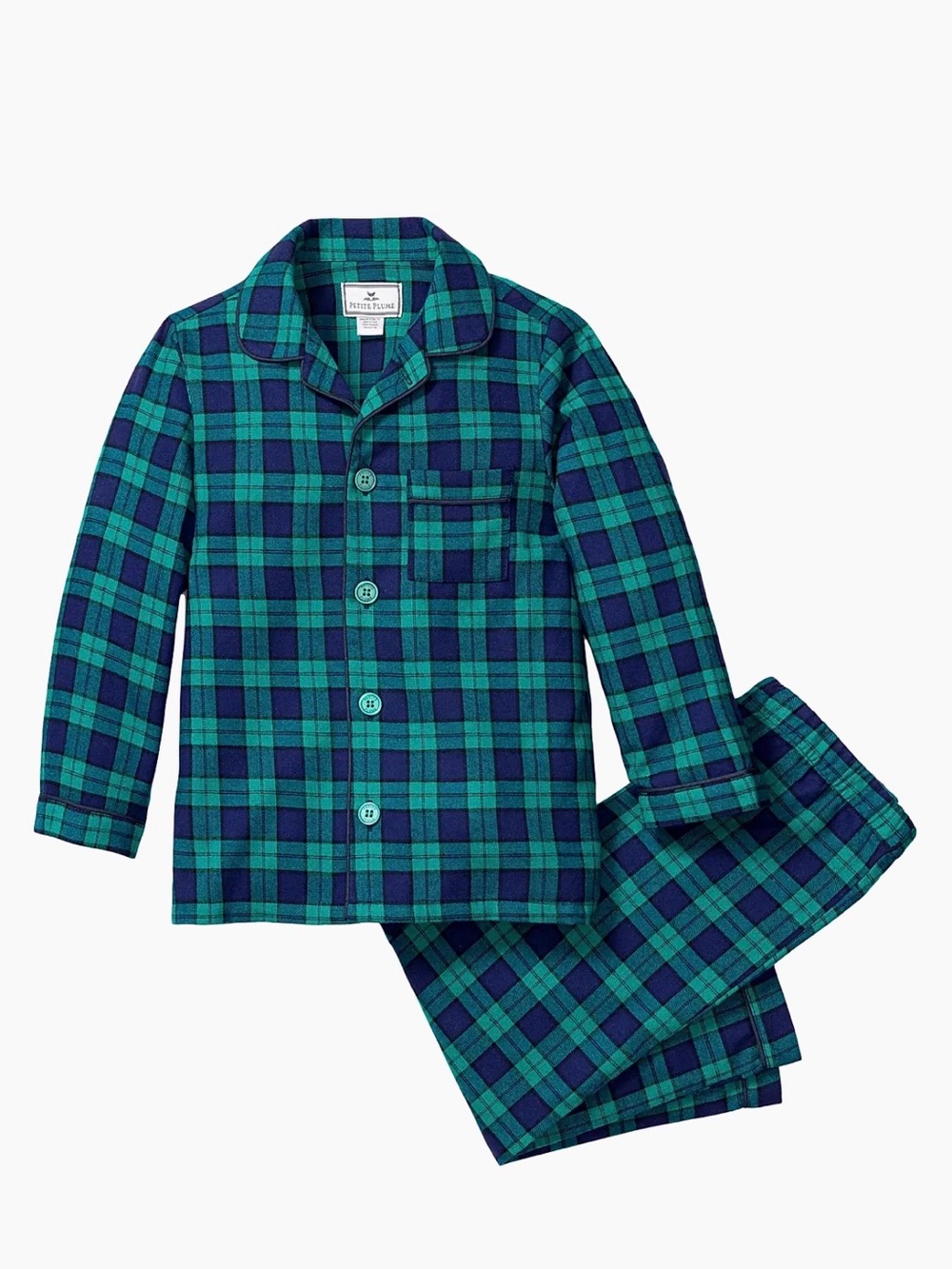 Petite Plume Men’s Green Navy Plaid Flannel Pajama Set Cotton Small